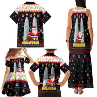 Malaysia Christmas Family Matching Tank Maxi Dress and Hawaiian Shirt with Santa Claus Petronas Towers Snowflakes and Festive Icons - Wonder Print Shop