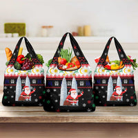 Malaysia Christmas Grocery Bag with Santa Claus Petronas Towers Snowflakes and Festive Icons - Wonder Print Shop