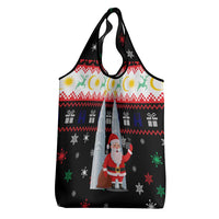 Malaysia Christmas Grocery Bag with Santa Claus Petronas Towers Snowflakes and Festive Icons - Wonder Print Shop