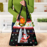 Malaysia Christmas Grocery Bag with Santa Claus Petronas Towers Snowflakes and Festive Icons - Wonder Print Shop