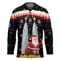 Malaysia Christmas Hockey Jersey with Santa Claus Petronas Towers Snowflakes and Festive Icons - Wonder Print Shop
