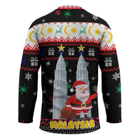 Malaysia Christmas Hockey Jersey with Santa Claus Petronas Towers Snowflakes and Festive Icons - Wonder Print Shop