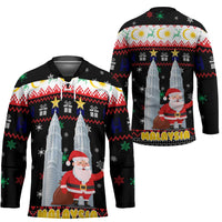 Malaysia Christmas Hockey Jersey with Santa Claus Petronas Towers Snowflakes and Festive Icons - Wonder Print Shop