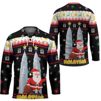 Malaysia Christmas Hockey Jersey with Santa Claus Petronas Towers Snowflakes and Festive Icons - Wonder Print Shop