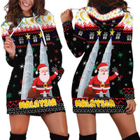 Malaysia Christmas Hoodie Dress with Santa Claus Petronas Towers Snowflakes and Festive Icons - Wonder Print Shop