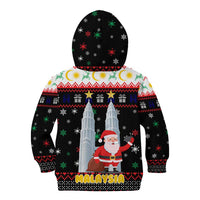 Malaysia Christmas Kid Hoodie with Santa Claus Petronas Towers Snowflakes and Festive Icons - Wonder Print Shop