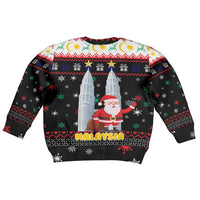 Malaysia Christmas Kid Ugly Christmas Sweater with Santa Claus Petronas Towers Snowflakes and Festive Icons - Wonder Print Shop