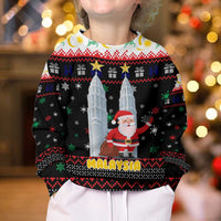 Malaysia Christmas Kid Ugly Christmas Sweater with Santa Claus Petronas Towers Snowflakes and Festive Icons - Wonder Print Shop