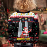 Malaysia Christmas Kid Ugly Christmas Sweater with Santa Claus Petronas Towers Snowflakes and Festive Icons - Wonder Print Shop