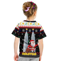 Malaysia Christmas Kid T Shirt with Santa Claus Petronas Towers Snowflakes and Festive Icons - Wonder Print Shop