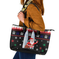Malaysia Christmas Leather Tote Bag with Santa Claus Petronas Towers Snowflakes and Festive Icons - Wonder Print Shop