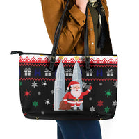 Malaysia Christmas Leather Tote Bag with Santa Claus Petronas Towers Snowflakes and Festive Icons - Wonder Print Shop
