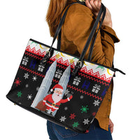 Malaysia Christmas Leather Tote Bag with Santa Claus Petronas Towers Snowflakes and Festive Icons - Wonder Print Shop