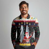 Malaysia Christmas Long Sleeve Polo Shirt with Santa Claus Petronas Towers Snowflakes and Festive Icons - Wonder Print Shop