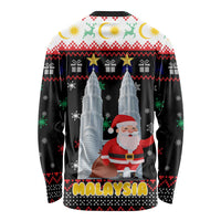Malaysia Christmas Long Sleeve Shirt with Santa Claus Petronas Towers Snowflakes and Festive Icons - Wonder Print Shop