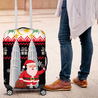 Malaysia Christmas Luggage Cover with Santa Claus Petronas Towers Snowflakes and Festive Icons - Wonder Print Shop