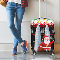 Malaysia Christmas Luggage Cover with Santa Claus Petronas Towers Snowflakes and Festive Icons - Wonder Print Shop