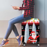 Malaysia Christmas Luggage Cover with Santa Claus Petronas Towers Snowflakes and Festive Icons - Wonder Print Shop