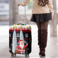Malaysia Christmas Luggage Cover with Santa Claus Petronas Towers Snowflakes and Festive Icons - Wonder Print Shop