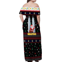 Malaysia Christmas Off Shoulder Maxi Dress with Santa Claus Petronas Towers Snowflakes and Festive Icons - Wonder Print Shop