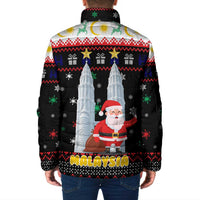 Malaysia Christmas Padded Jacket with Santa Claus Petronas Towers Snowflakes and Festive Icons - Wonder Print Shop