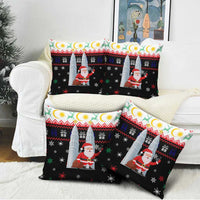 Malaysia Christmas Pillow Cover with Santa Claus Petronas Towers Snowflakes and Festive Icons - Wonder Print Shop
