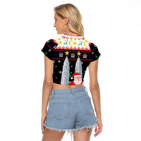 Malaysia Christmas Raglan Cropped T Shirt with Santa Claus Petronas Towers Snowflakes and Festive Icons - Wonder Print Shop