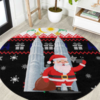 Malaysia Christmas Round Carpet with Santa Claus Petronas Towers Snowflakes and Festive Icons - Wonder Print Shop