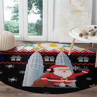Malaysia Christmas Round Carpet with Santa Claus Petronas Towers Snowflakes and Festive Icons - Wonder Print Shop