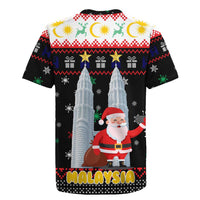 Malaysia Christmas Rugby Jersey with Santa Claus Petronas Towers Snowflakes and Festive Icons - Wonder Print Shop