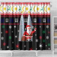 Malaysia Christmas Shower Curtain with Santa Claus Petronas Towers Snowflakes and Festive Icons - Wonder Print Shop
