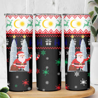 Malaysia Christmas Skinny Tumbler with Santa Claus Petronas Towers Snowflakes and Festive Icons - Wonder Print Shop