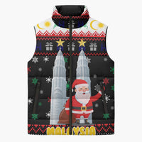 Malaysia Christmas Sleeveless Puffer Jacket with Santa Claus Petronas Towers Snowflakes and Festive Icons - Wonder Print Shop