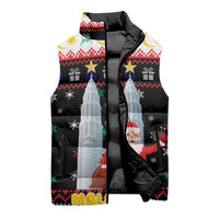 Malaysia Christmas Sleeveless Puffer Jacket with Santa Claus Petronas Towers Snowflakes and Festive Icons - Wonder Print Shop