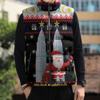 Malaysia Christmas Sleeveless Puffer Jacket with Santa Claus Petronas Towers Snowflakes and Festive Icons - Wonder Print Shop