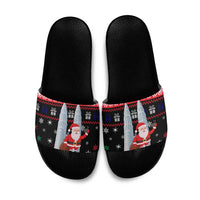 Malaysia Christmas Slide Sandals with Santa Claus Petronas Towers Snowflakes and Festive Icons - Wonder Print Shop