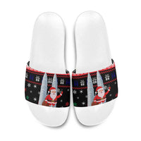Malaysia Christmas Slide Sandals with Santa Claus Petronas Towers Snowflakes and Festive Icons - Wonder Print Shop