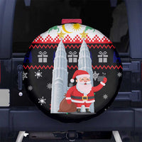 Malaysia Christmas Spare Tire Cover with Santa Claus Petronas Towers Snowflakes and Festive Icons - Wonder Print Shop