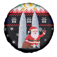 Malaysia Christmas Spare Tire Cover with Santa Claus Petronas Towers Snowflakes and Festive Icons - Wonder Print Shop