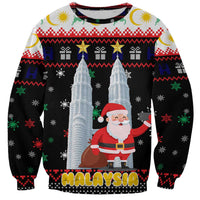 Malaysia Christmas Sweatshirt with Santa Claus Petronas Towers Snowflakes and Festive Icons - Wonder Print Shop