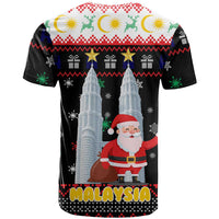 Malaysia Christmas T Shirt with Santa Claus Petronas Towers Snowflakes and Festive Icons - Wonder Print Shop