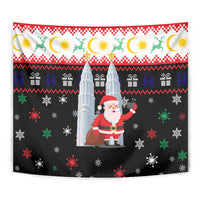 Malaysia Christmas Tapestry with Santa Claus Petronas Towers Snowflakes and Festive Icons - Wonder Print Shop