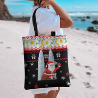 Malaysia Christmas Tote Bag with Santa Claus Petronas Towers Snowflakes and Festive Icons - Wonder Print Shop