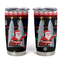 Malaysia Christmas Tumbler Cup with Santa Claus Petronas Towers Snowflakes and Festive Icons - Wonder Print Shop