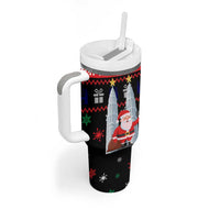 Malaysia Christmas Tumbler With Handle with Santa Claus Petronas Towers Snowflakes and Festive Icons - Wonder Print Shop