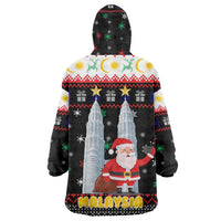 Malaysia Christmas Wearable Blanket Hoodie with Santa Claus Petronas Towers Snowflakes and Festive Icons - Wonder Print Shop