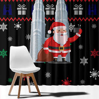 Malaysia Christmas Window Curtain with Santa Claus Petronas Towers Snowflakes and Festive Icons - Wonder Print Shop