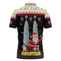 Malaysia Christmas Zipper Polo Shirt with Santa Claus Petronas Towers Snowflakes and Festive Icons - Wonder Print Shop