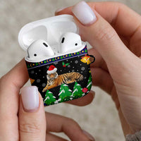 Malaysia Christmas AirPods Case with Tiger Santa Hat Snowflakes and Holiday Tree Pattern - Wonder Print Shop