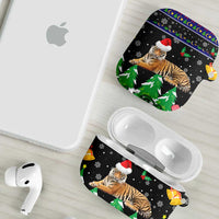 Malaysia Christmas AirPods Case with Tiger Santa Hat Snowflakes and Holiday Tree Pattern - Wonder Print Shop
